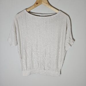 Garnet Hill Erin Linen Dolman Sleeve Sweater Ecru Tan Short Sleeve M Medium